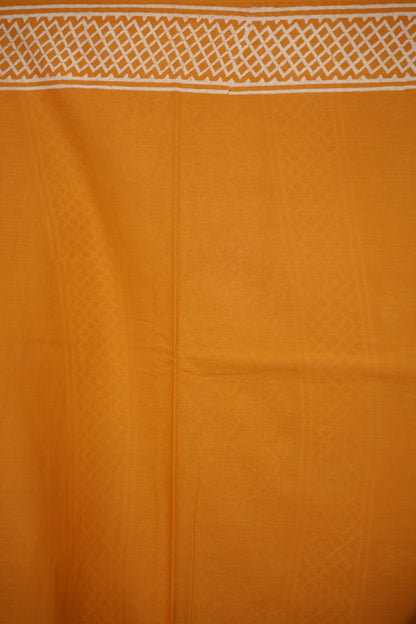 Mustard yellow Bagru Handblock printed MulMul cotton saree | Looms & Tassels