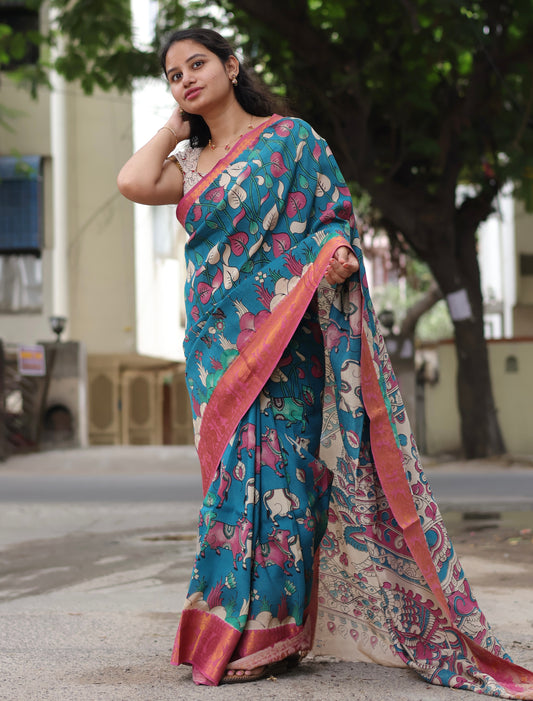 Pichwai Kanchi Border Kalamkari Chennur Silk Saree