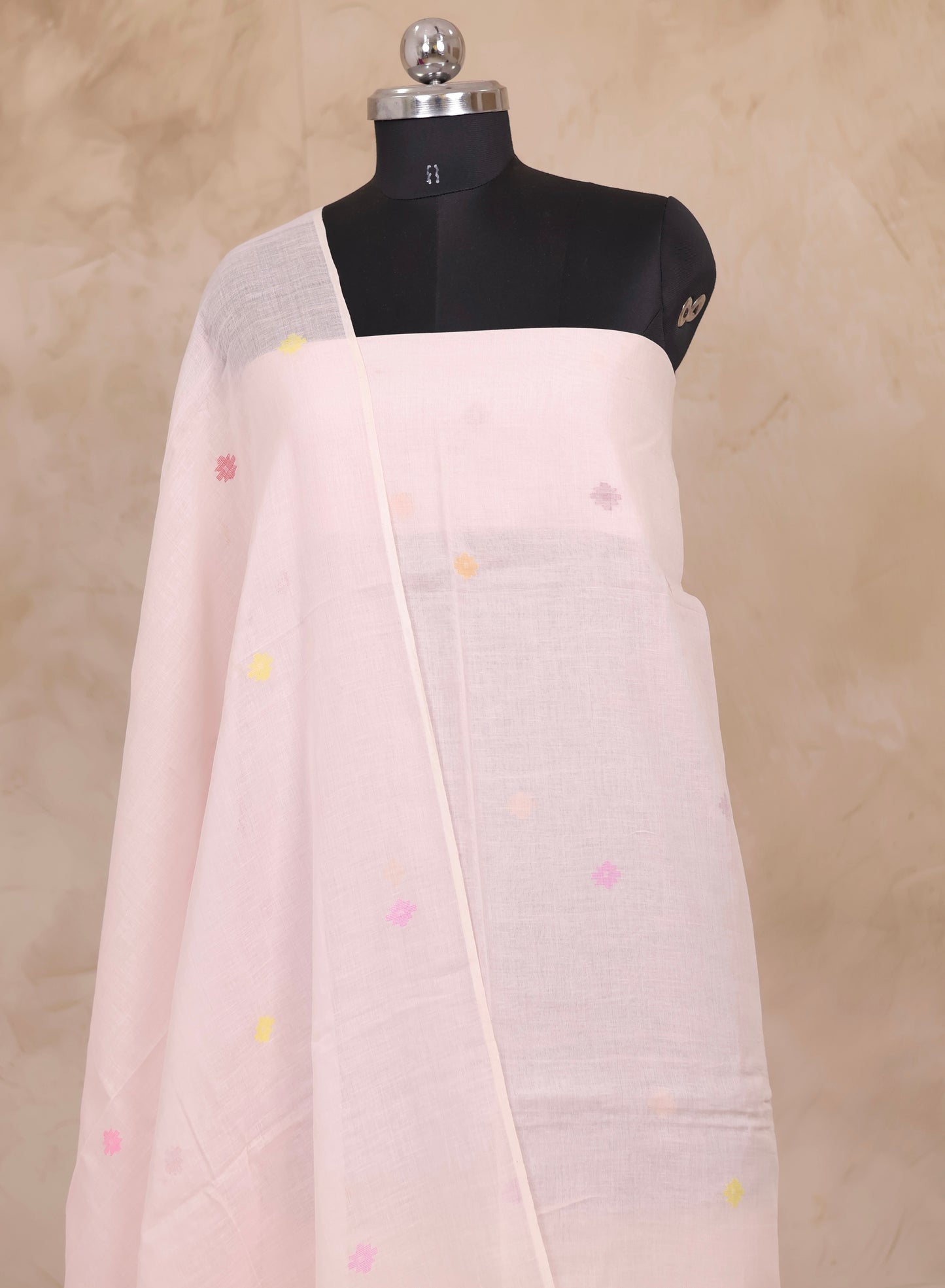Cream Handwoven Jamdhani weaving pure Malai cotton 2 piece suit sets | Looms & Tassels