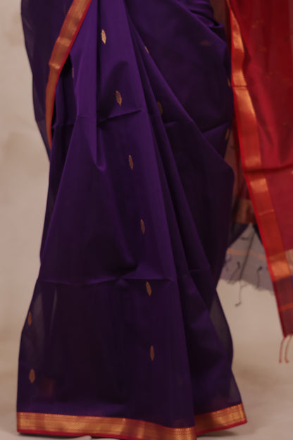 Purple Handloom Maheswari Silk Cotton Sarees | Looms & Tassels