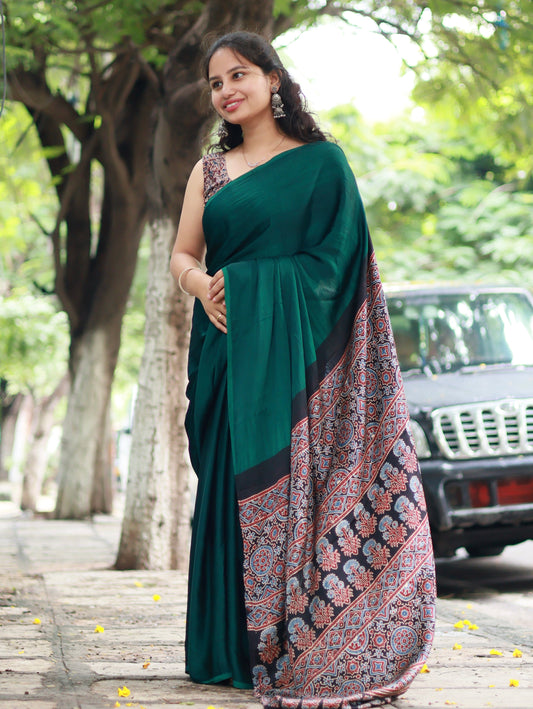 Green Ajrakh Modal Silk Saree