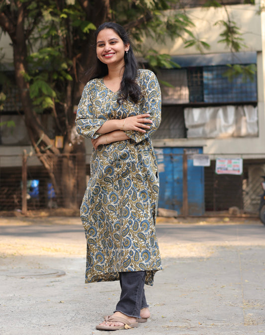 Ajrakh Hand Block Printed Kurti | Looms & Tassels