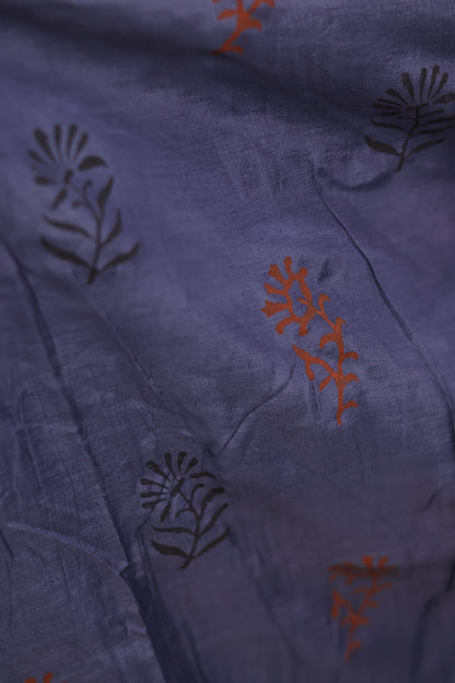 Lavender Hand dyeing premium chennur silk with block prints saree