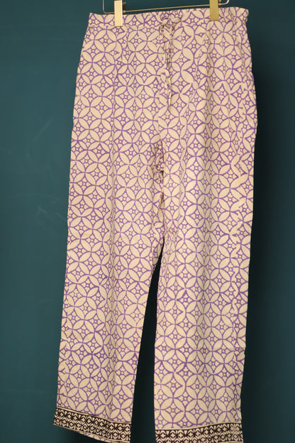 Yellow Handblock printed kota 3 piece suit (stitched)