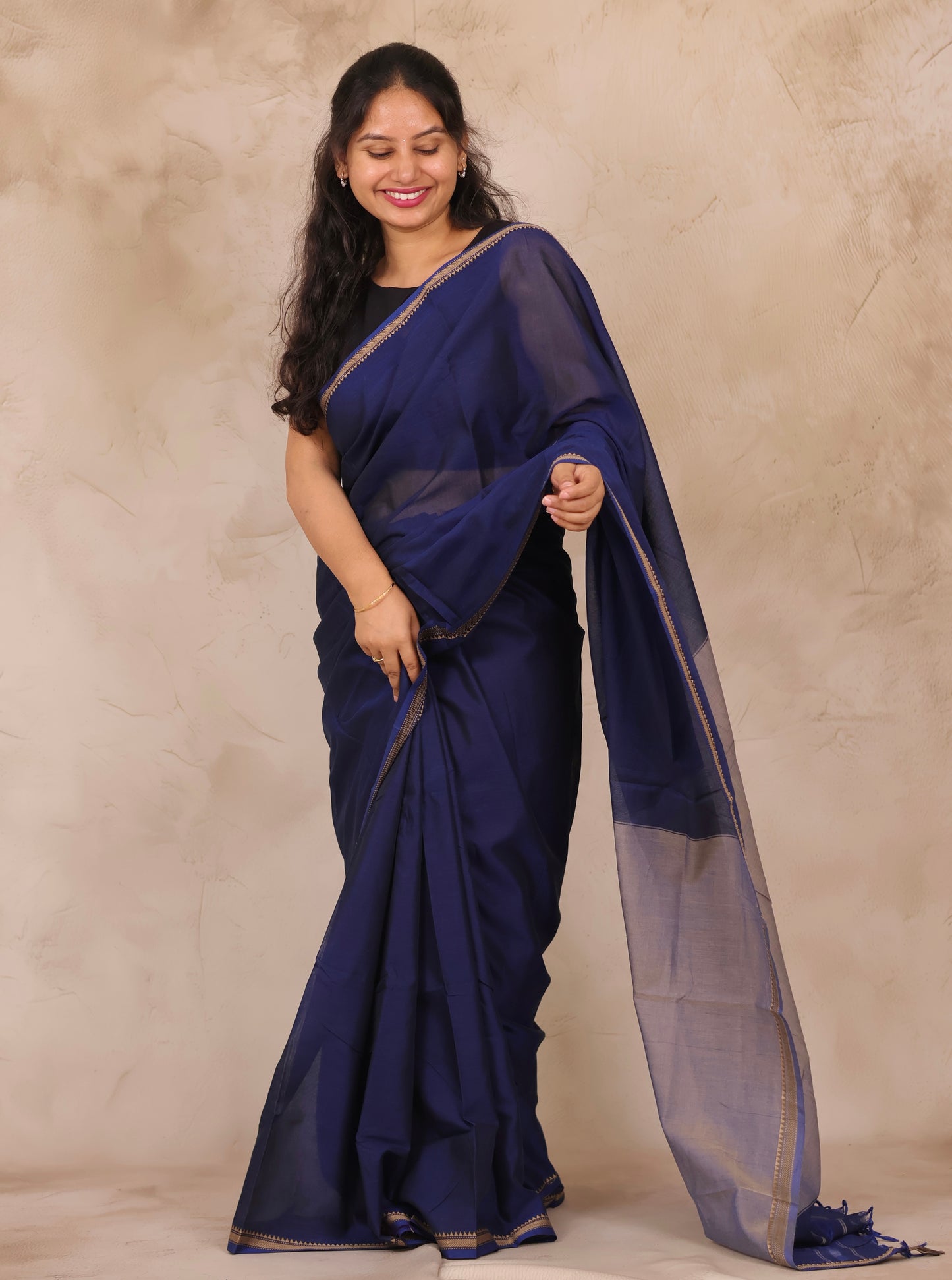 Blue Narayanpet Cotton Saree | Looms & Tassels