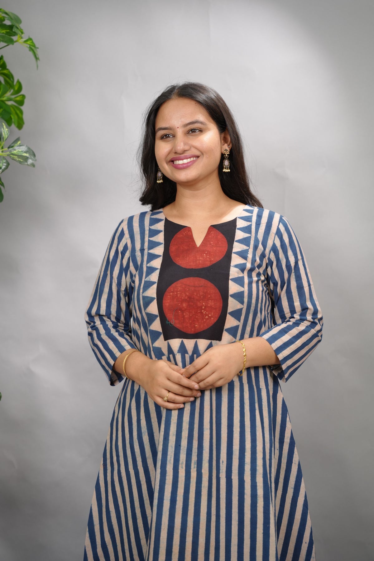 Blue Ajrakh Pattern Hand Block printed Aline Kurti | Looms & Tassels