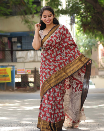 Kanchi Border Kalamkari Chennur Silk Saree