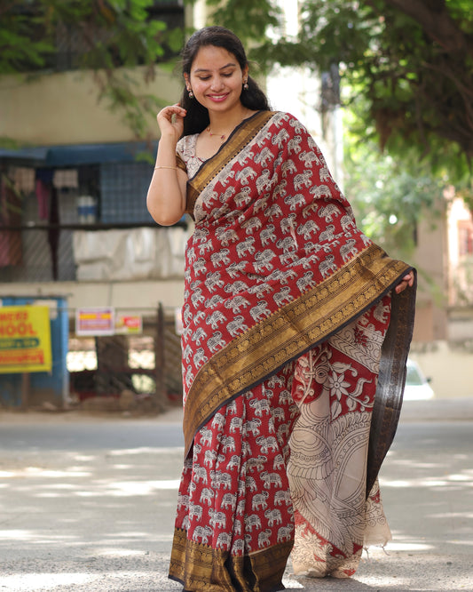 Kanchi Border Kalamkari Chennur Silk Saree