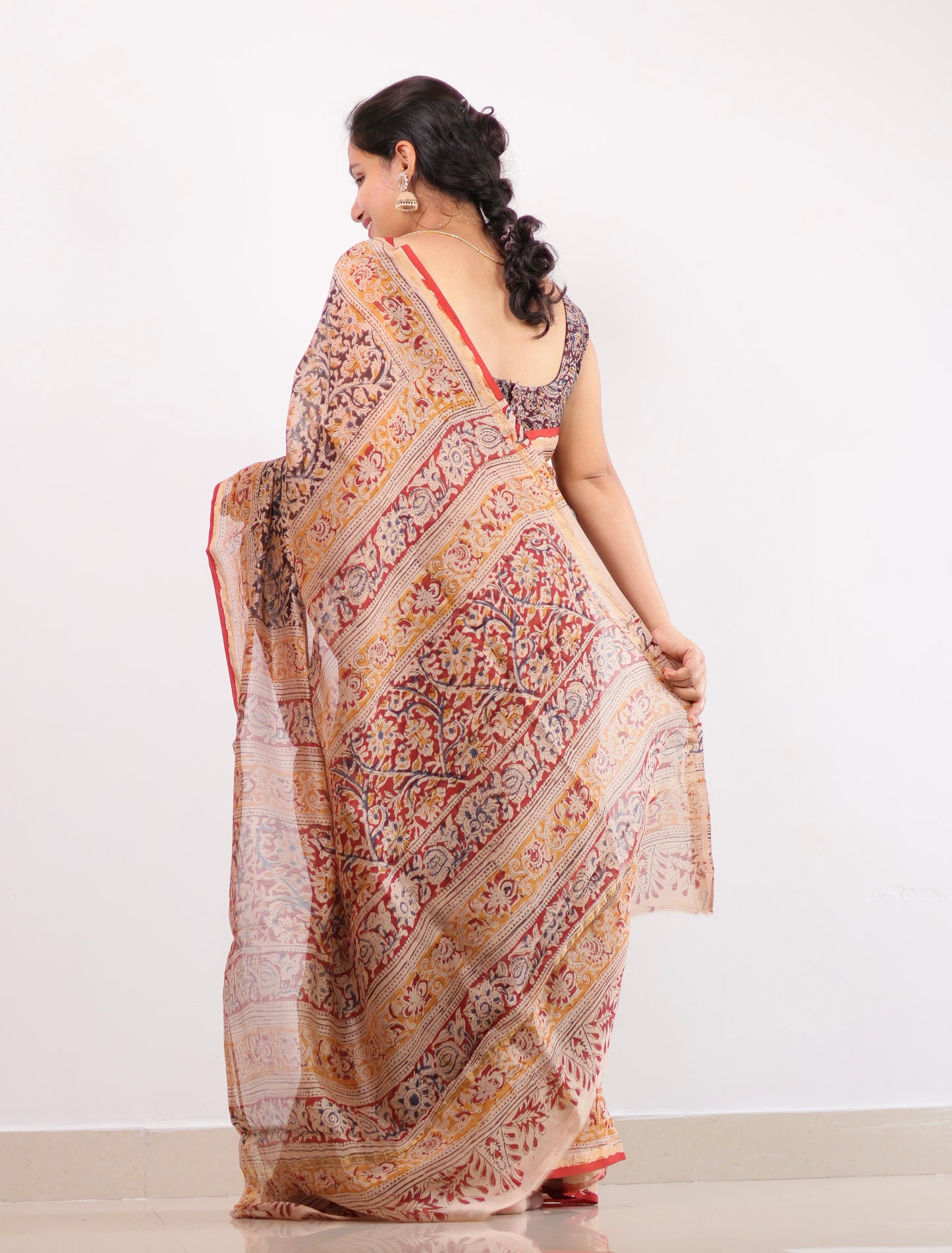 Hand block printed Chanderi Silk Saree