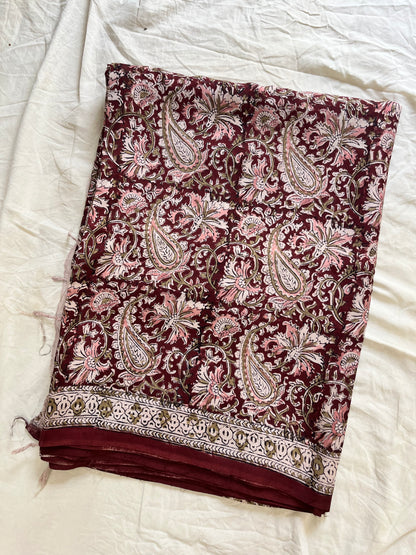 Hand block printed Kalamkari Silk Saree