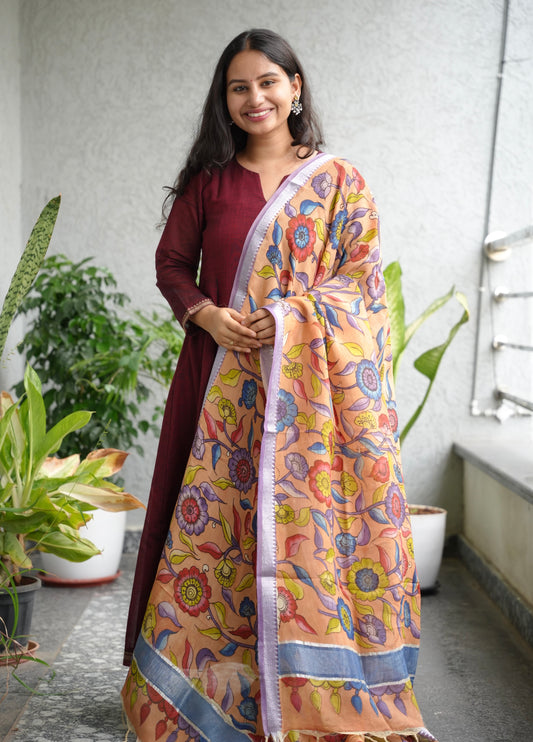 Pen Kalamkari Mangalagiri silk Dupatta