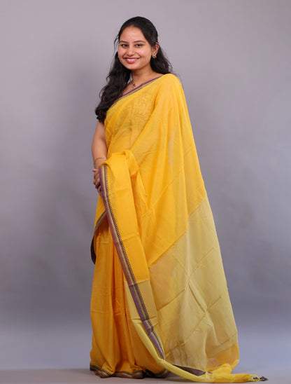 Yellow Narayanpet Cotton Saree | Looms & Tassels