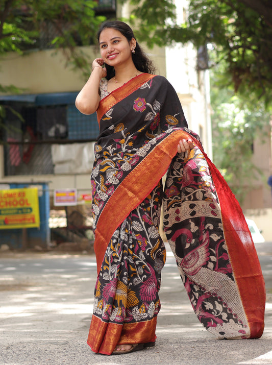 Kanchi Border Kalamkari Chennur Silk Saree