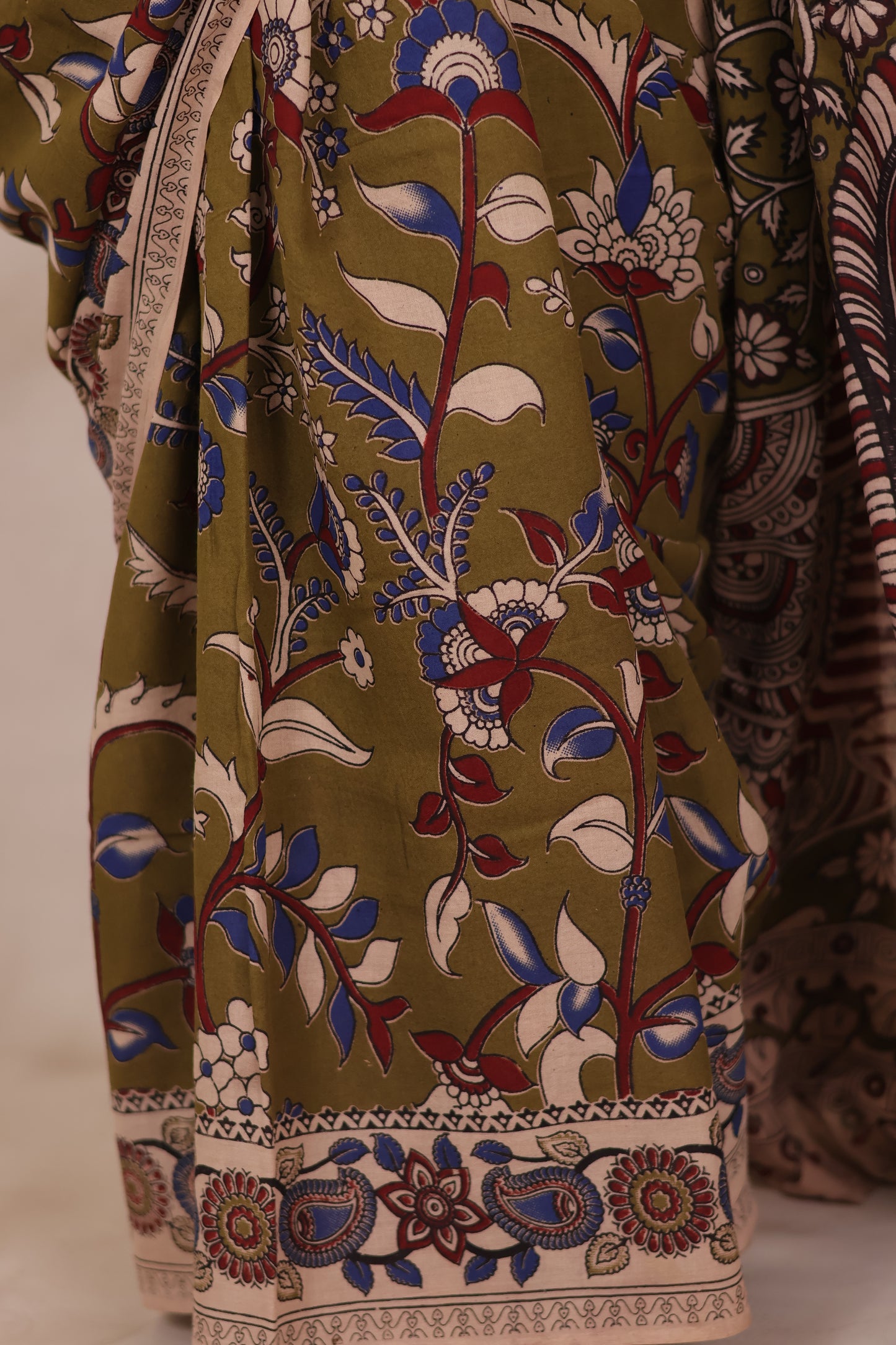 Mehendi Green Kalamkari Cotton Saree