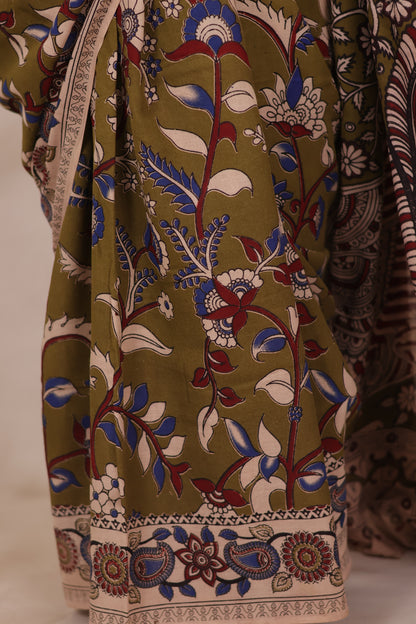 Mehendi Green Kalamkari Cotton Saree