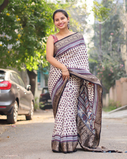 Ajrakh Dola Silk Saree