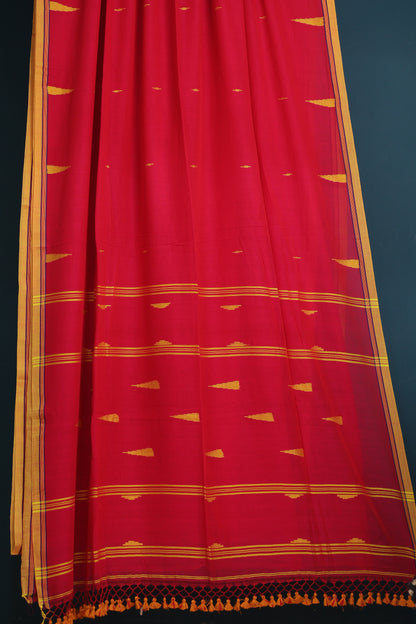 Pink Pure Handwoven Malai Cotton Saree with Butta Weaving border
