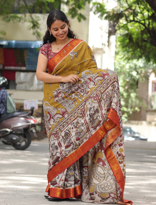 Kanchi Border Kalamkari Chennur Silk Saree