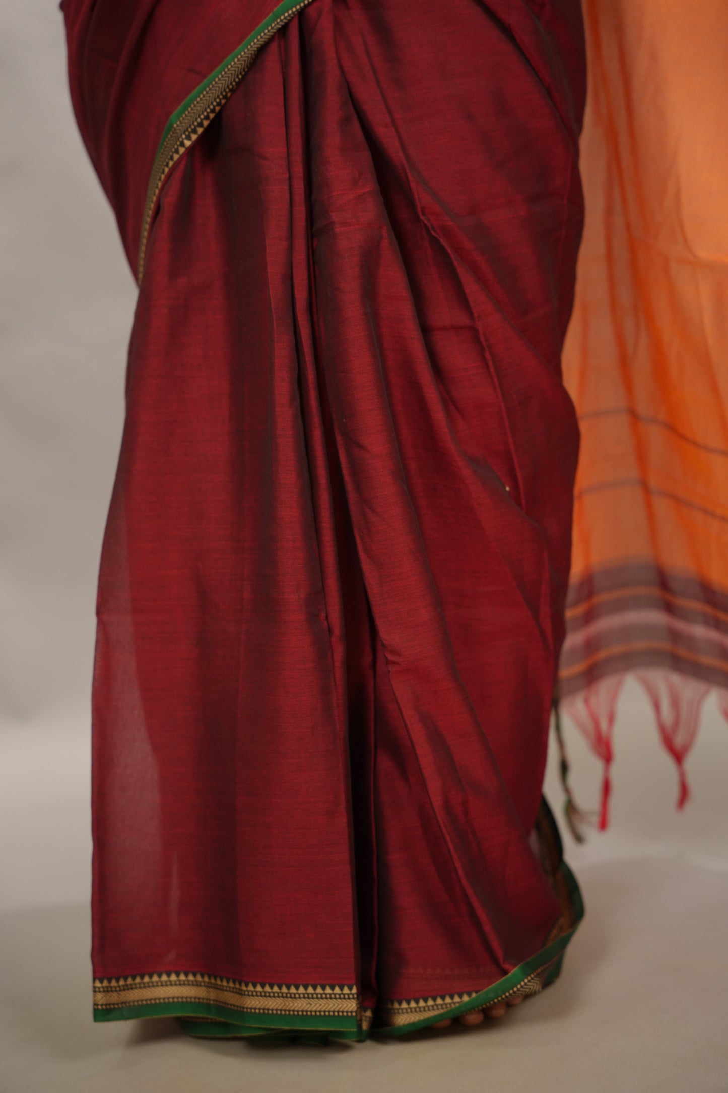 Deep Maroon Narayanpet Cotton Saree | Looms & Tassels