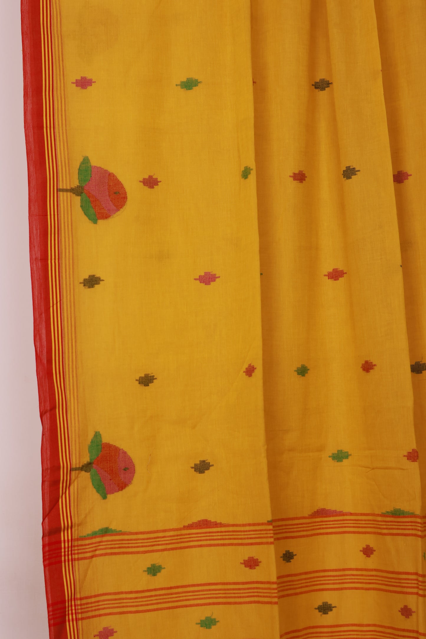 Yellow Pure Handwoven Jamdhani Malai Cotton Saree
