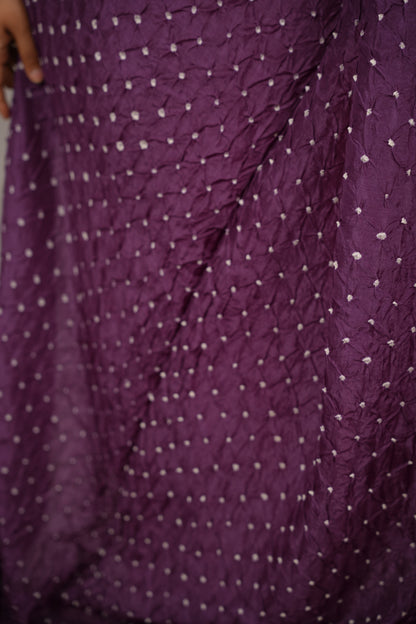 Purple Handcrafted Bandhani Paithani Dola Silk Saree | Looms & Tassels