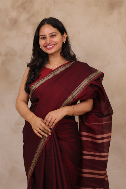 Maroon Narayanpet Cotton Saree | Looms & Tassels