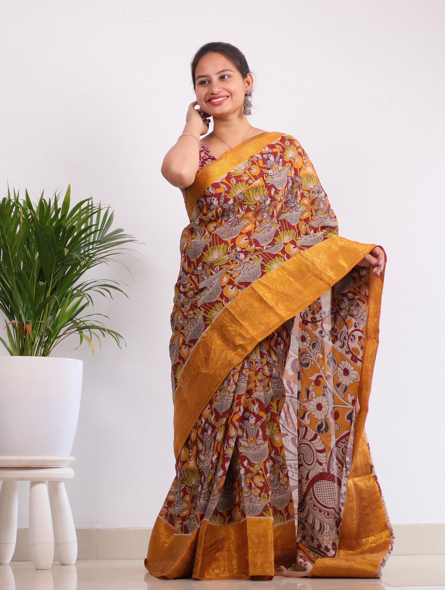 Kanchi Border Kalamkari Silk Saree