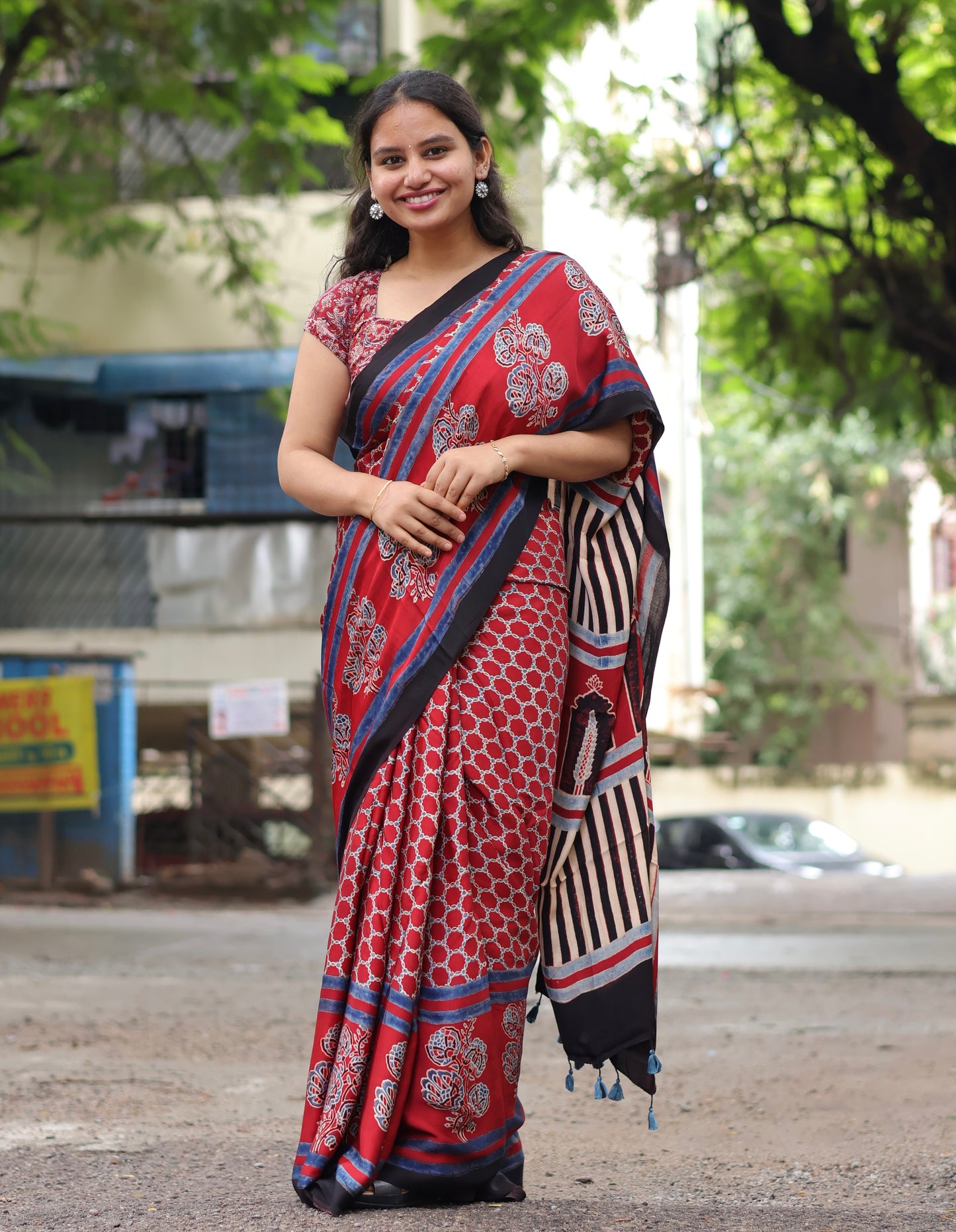 Ajrakh Modal Silk Saree