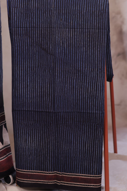 Indigo Ajrakh Handblock Printed Pure Cotton 2 Piece Suit Set | Looms & Tassels