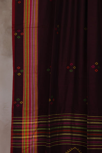 Dark Maroon Bhujodi weaving Malai Cotton Saree | Looms & Tassels