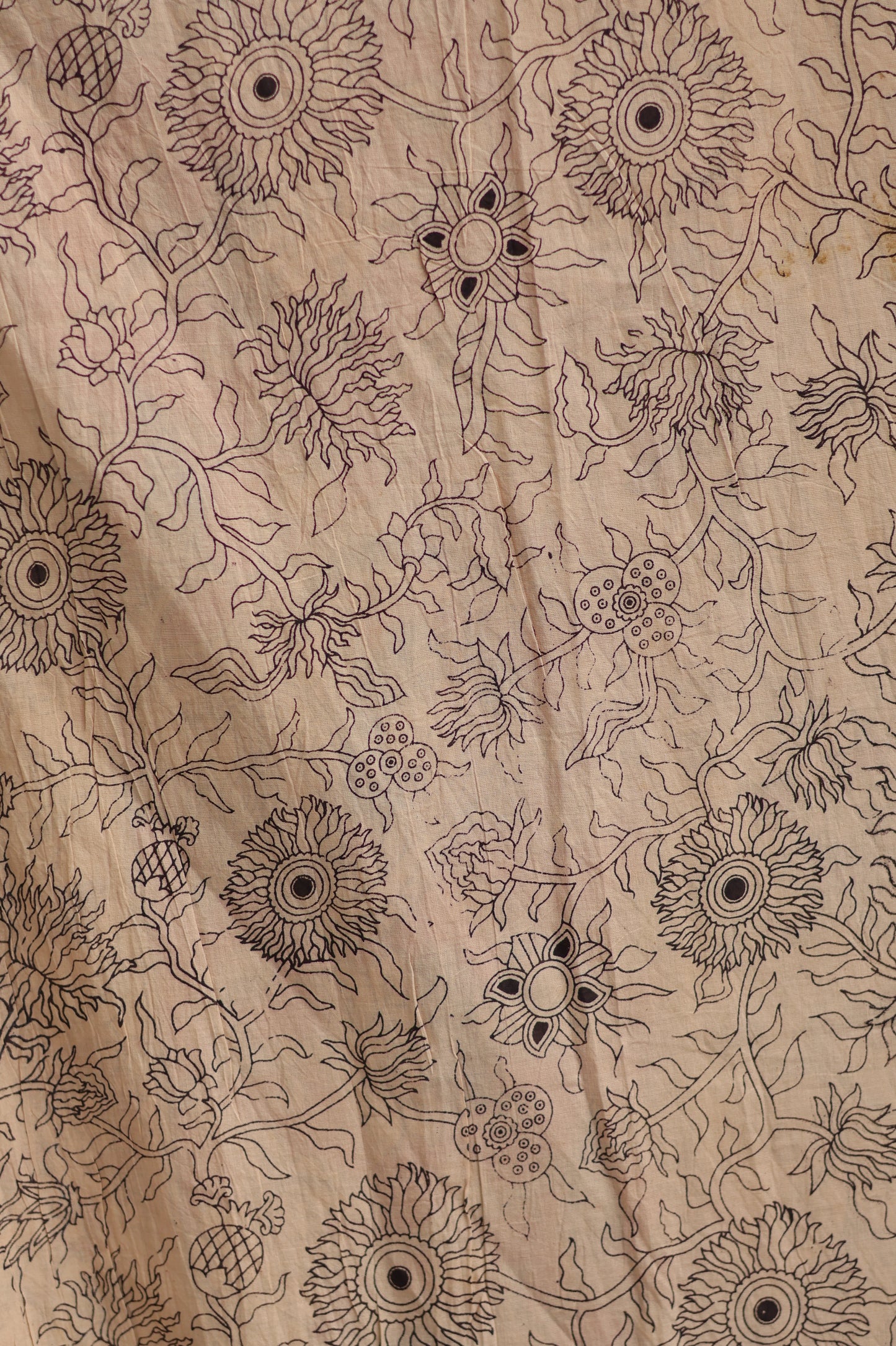 Cream Lotus Kalamkari Cotton Saree
