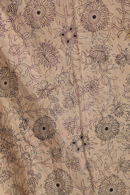 Cream Lotus Kalamkari Cotton Saree