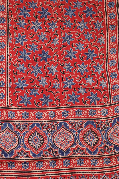 Red Ajrakh Hand Block Printed Modal Silk Stole | Looms & Tassels
