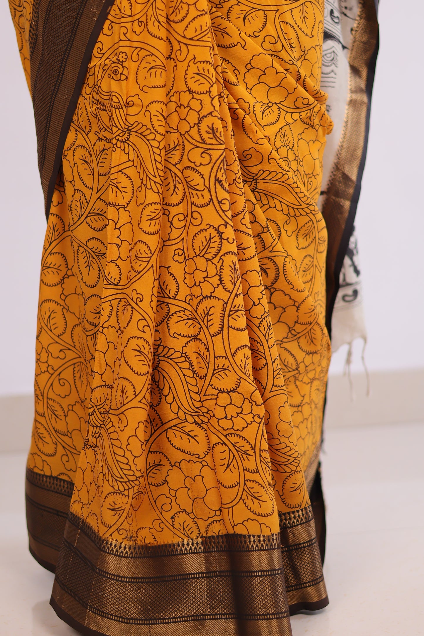 Mustard Dyeing Outline kalamkari silk saree