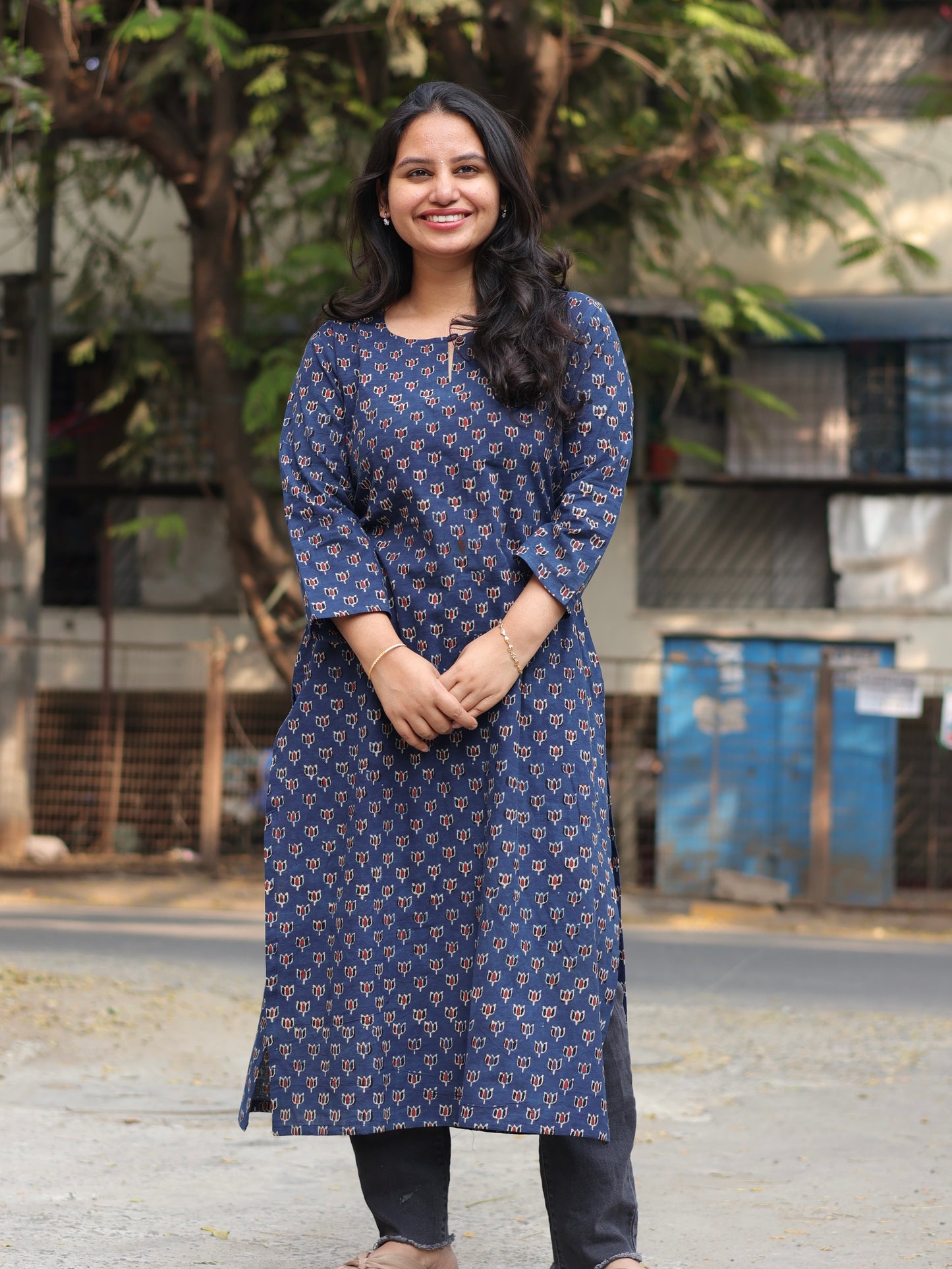 Ajrakh Hand Block Printed Kurti | Looms & Tassels