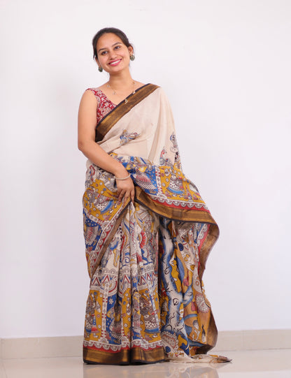 Nizam Border Kalamkari Silk Saree