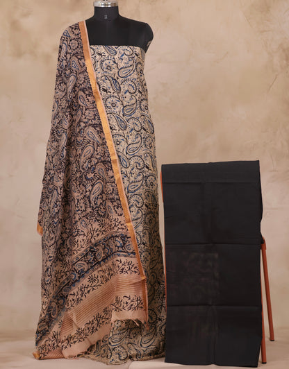 Hand Block Printed Kalamkari Unstitched 3pc Suit Set