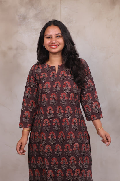 Ajrakh Hand Block Printed Kurti | Looms & Tassels