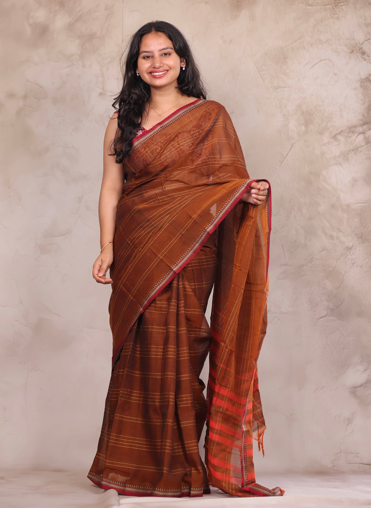 Mustard Narayanpet Cotton Saree lines weaving Saree | Looms & Tassels