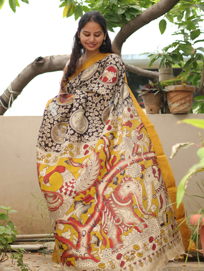 Black Kanchi border Kalamkari chennur silk saree