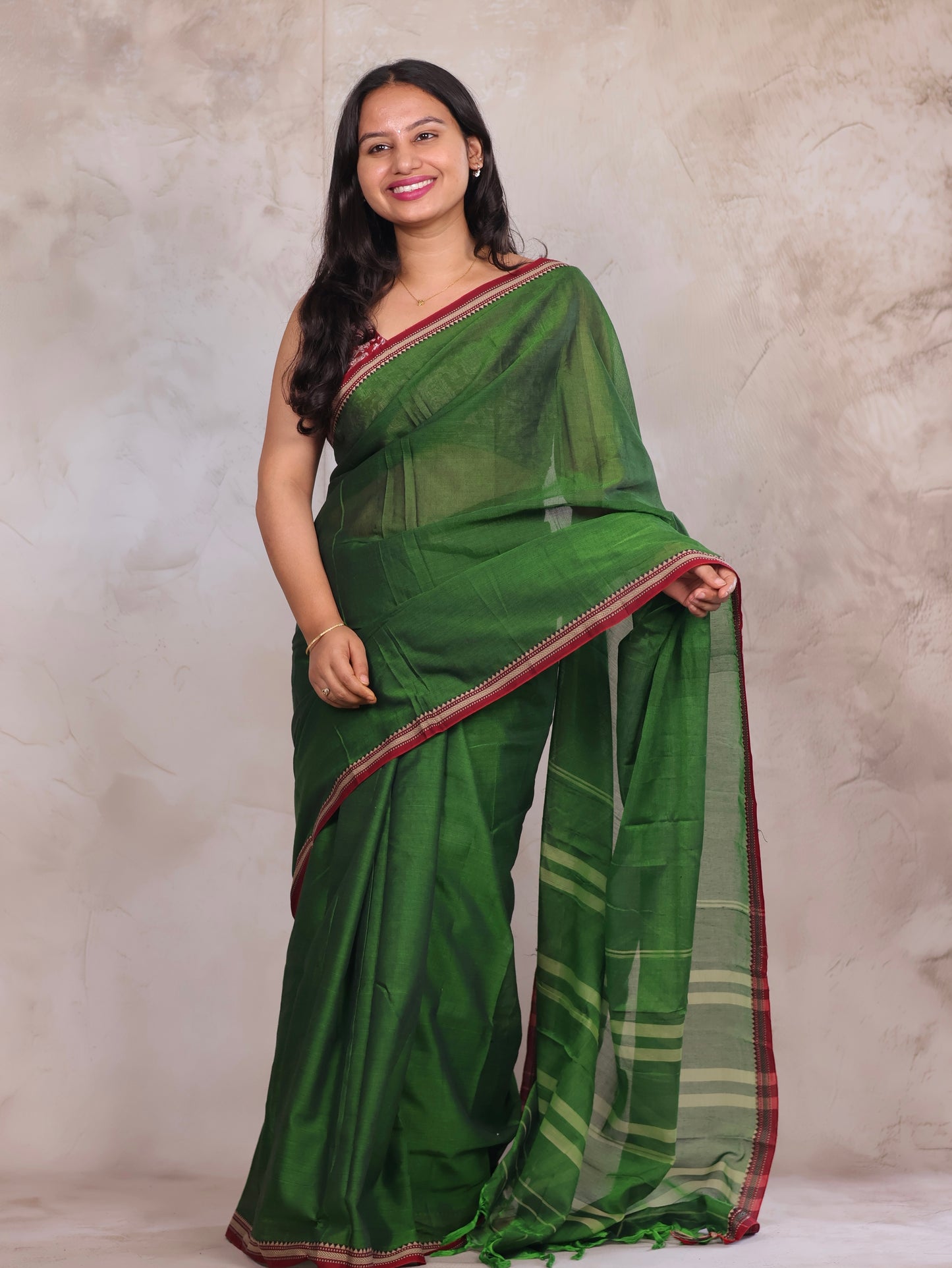 Parrot Green Narayanpet Cotton Saree | Looms & Tassels