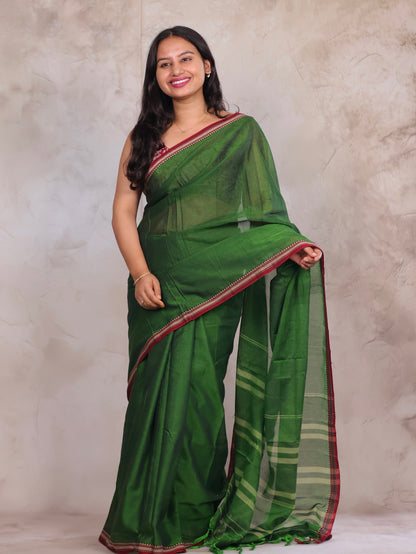 Parrot Green Narayanpet Cotton Saree | Looms & Tassels