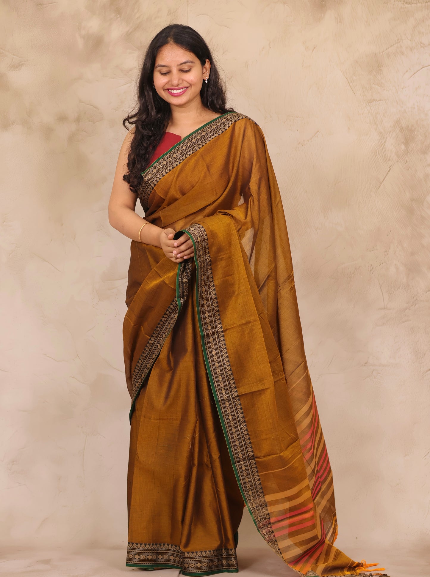 Mustard Narayanpet Cotton Saree | Looms & Tassels