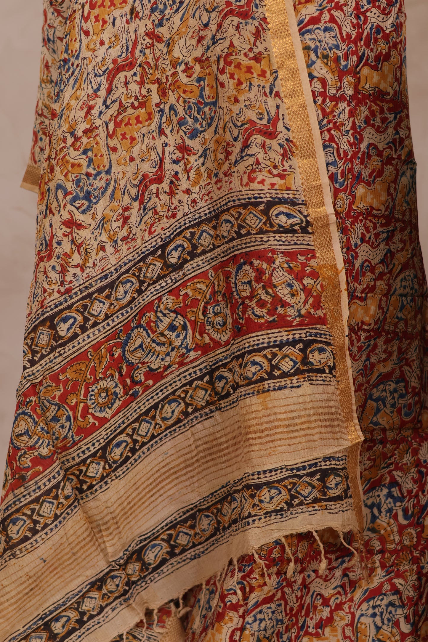 Hand Block Printed Kalamkari Unstitched 3pc Suit Set