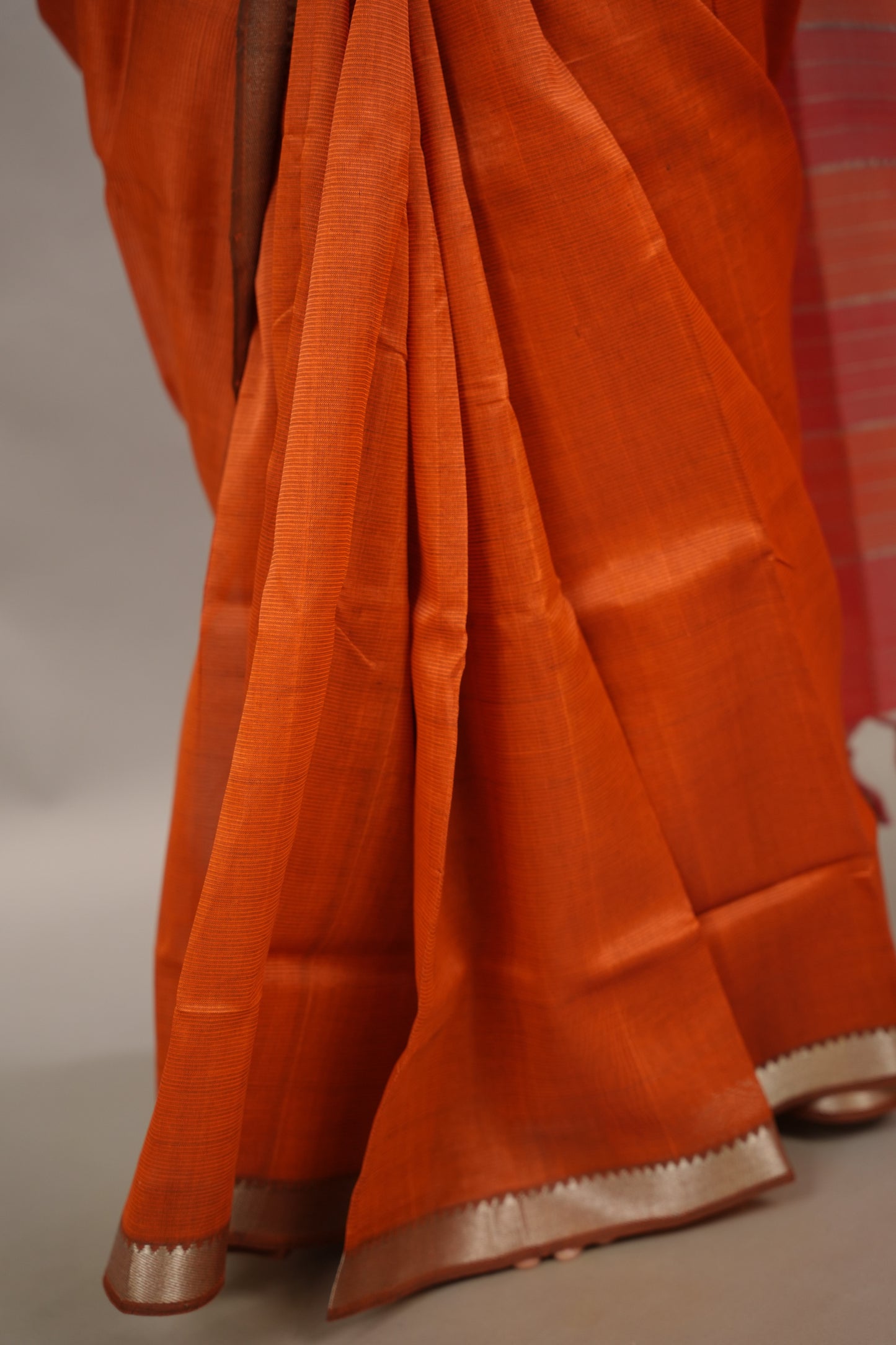 Rust Handloom Mangalagiri Silk Saree| Looms & Tassels