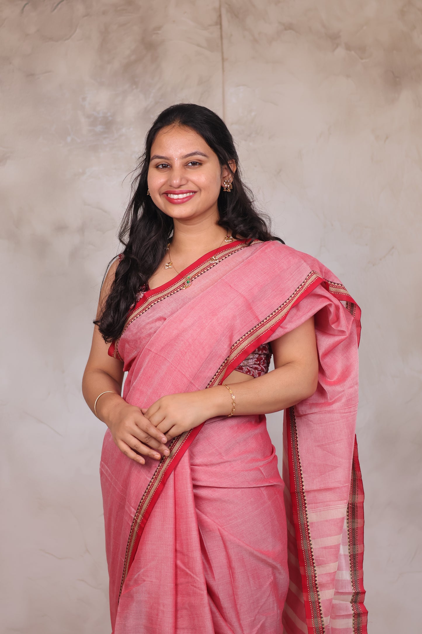 Onion Pink Narayanpet Cotton Saree | Looms & Tassels