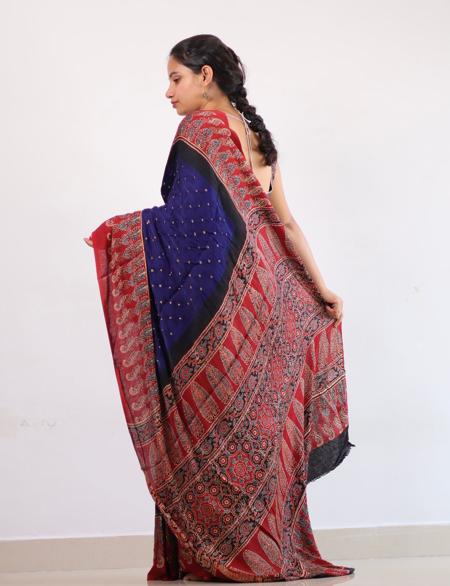 Ajrakh Bandhej Modal Silk Saree