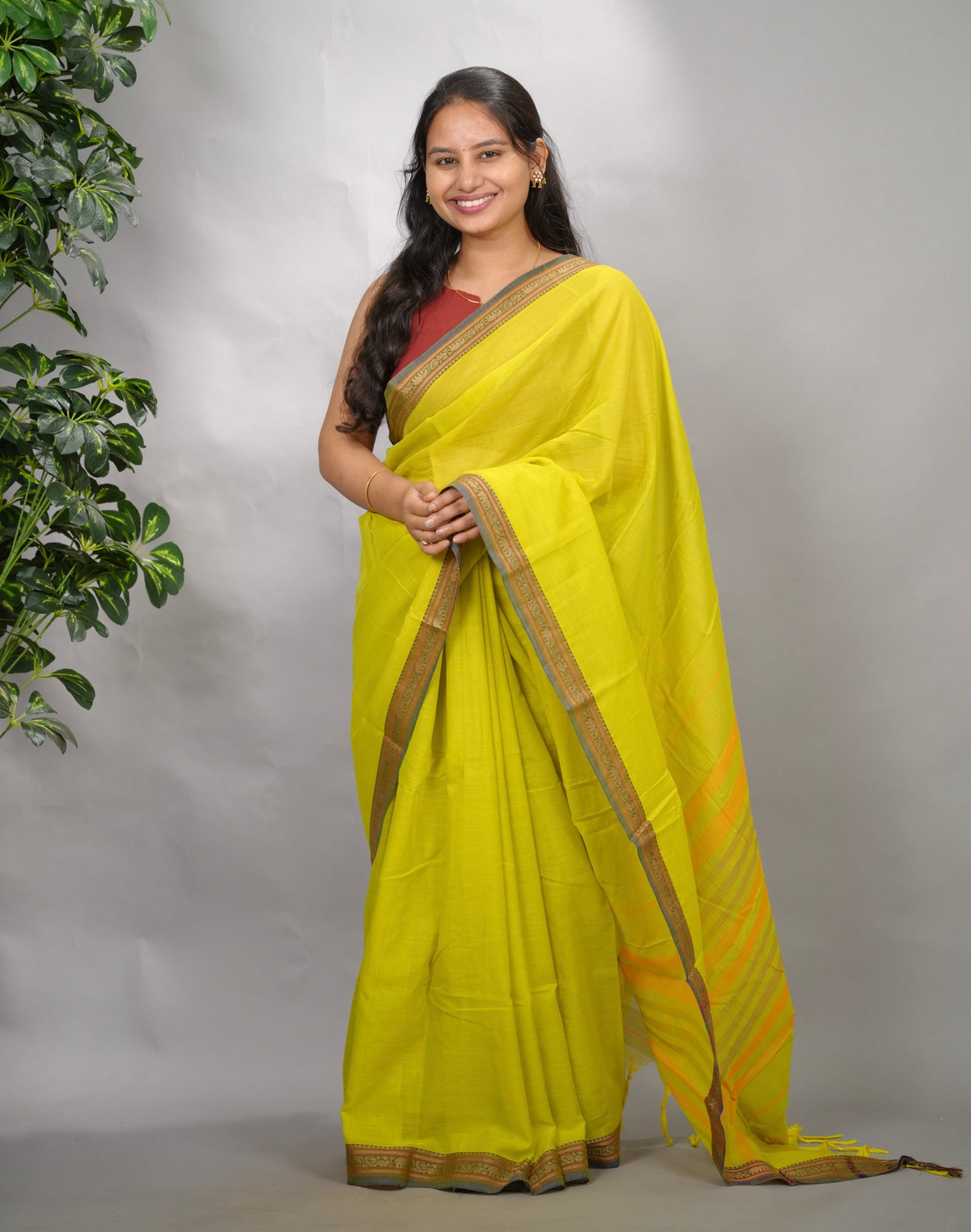 Lemon Green Narayanpet Cotton Saree | Looms & Tassels