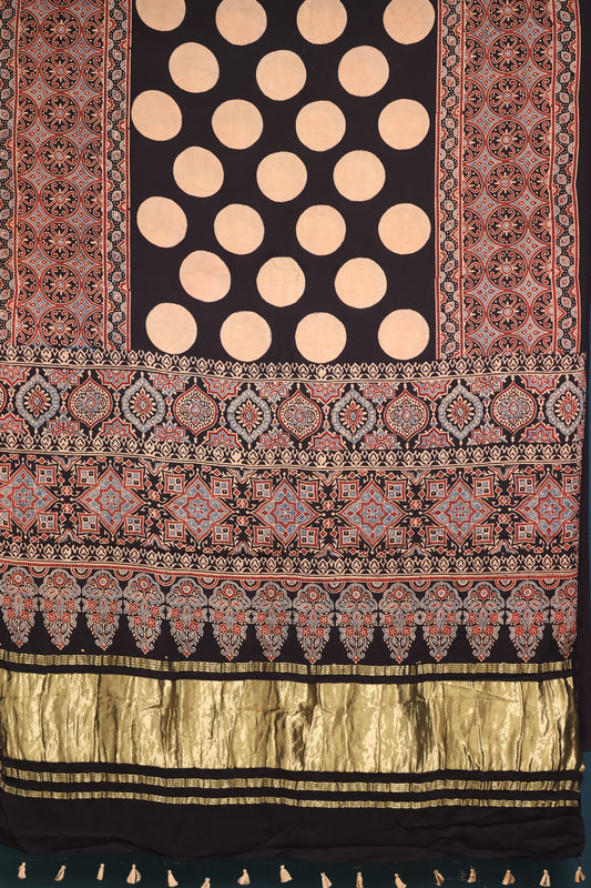 Ajrakh Modal Silk Saree with tissue pallu