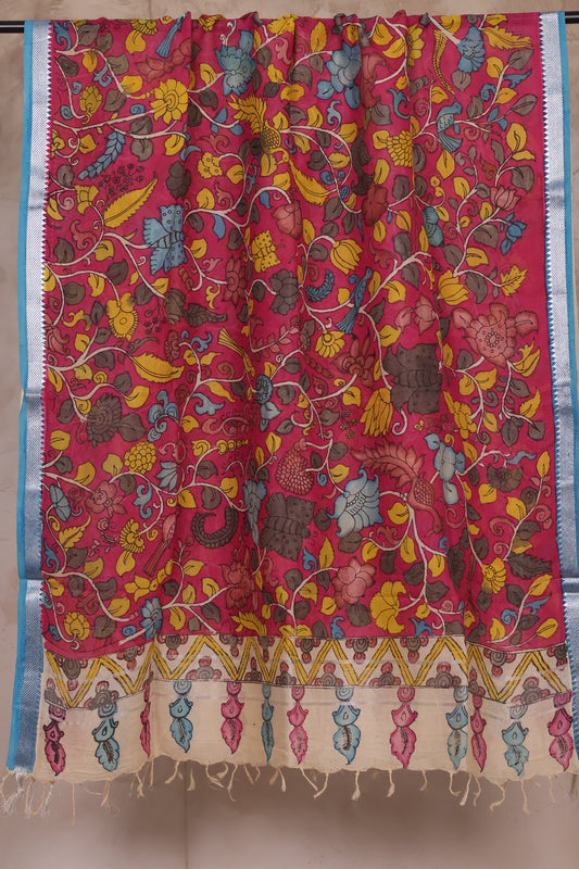 Pink Pen Kalamkari Mangalagiri silk Dupatta